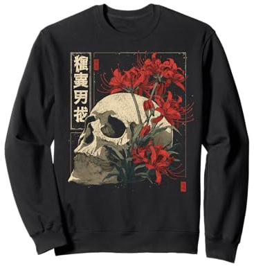 Otaku Anime Japonais Squelette Fleur lys araignée Rouge Sweatshirt