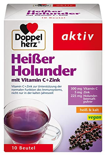 Doppelherz Heißer Holunder - Vitamin C und Zink zur Unterstützung der normalen Funktion des Immunsystems - heiß und kalt - vegan - 10 Beutel