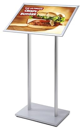 PREMIUM Infoständer A2 | Menuboard Alu mit Klapprahmen DIN A2 | im Hoch- u. Querformat nutzbar | edles Standprofil + Bodenplatte, Plakatständer Werbeständer Infoständer Bodenaufsteller Aufsteller A2