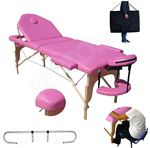 Beltom® LETTINO MASSAGGIO ROSA 3 ZONE NUOVO MODELLO 195X70 CM + PORTAROTOLO PANNELLO REIKI ANGOLI ARROTONDATI RINFORZATI - PORTATILE PIEGHEVOLE ESTETICA FISIOTERAPIA FISIOTERAPISTA TATTOO TATUAGGI