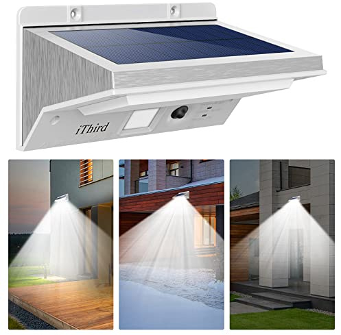 iThird Solar Lights Outdoor Motion Sensor, LED Solar Powered Outdoor Lights Stainless Steel Solar Security Light for Yard Patio Garage Porch Waterproof 3 Modes Flood Light Super Bright(Daylight)