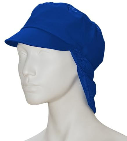 BICAP Schirmmütze blau - waschbar - mit Nackennetz und Netzeinlage Oben (Herrenmütze, Fleischermütze, Mütze mit Nackennetz, Bäckermütze, Haarnetz)