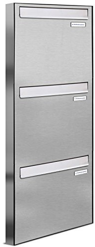 AL Briefkastensysteme 3er Briefkasten für Tür/Zaundurchwurf in V2A Edelstahl, 3 Fach, wetterfeste Premium Briefkastenanlage Design modern