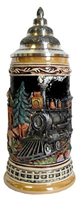KING Chope de bière allemande, train, cobalt, peinte à la main, 0,5 litres