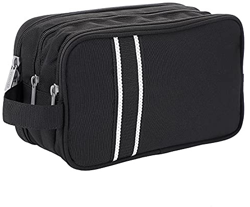 IGNPION Mens Wash Bag, Dry Wet Separation Travel Toiletry Bag, Dopp Kit Bag | Mens Travel Shower Makeup Bag, Camping Gym Shaving Organiser Bag with 3 Compartments, Black
