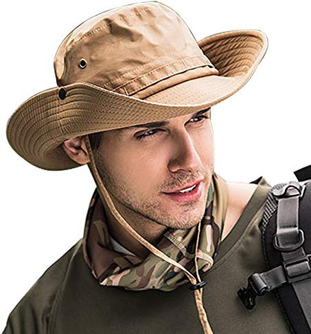WANYIG Sonnenhut Herren UV Schutz Schnelltrocknend Fischerhut Damen Sommer Wasserdicht Sommerhut Outdoor Buschhut Gartenhut Boonie Hut Breite Krempe 56-58CM(Kaki)