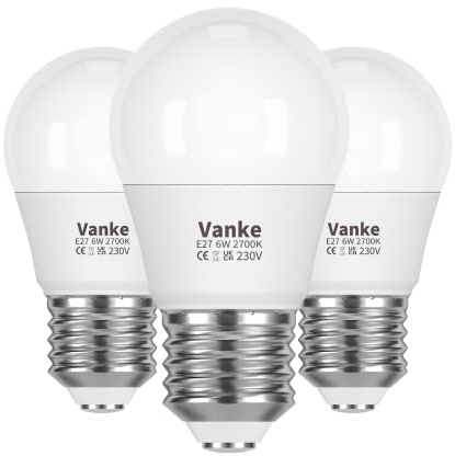 Vanke E27 Screw LED Bulb, Warm White 2700K, 6W(40W Equivalent), Pack of 3 | Edison Screw Bulb, ES G45 Golf Ball Light Bulbs, 470 Lumen, Non-Dimmable, No Flicker, 45x84mm