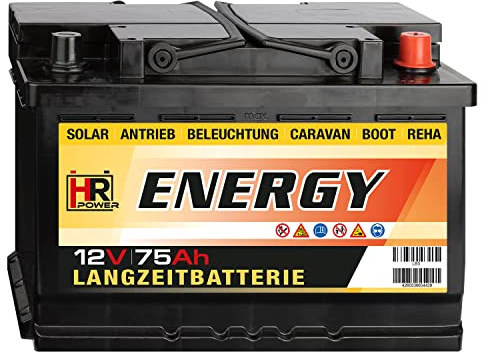 HR-ENERGY Solarbatterie 12V 75Ah | High-Performance Langzeitbatterie, für Solar, Caravan, Boot, Hobby & Freizeit