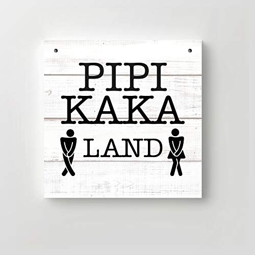 Clever-Kauf-24 GmbH Holz Schild Bedruckt | PIPI Kaka Land | 20x20x1,2cm | Deko Spruch Wand | zum Aufhängen | Gäste WC Bad |