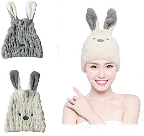 Copiel 2 Stücke Haar Handtuch Wrap, Haartuch, Haartrocknungskappen, Haarturban-Handtuch, Süßes Haar Schnelltrocknender Handtuchhut, Mikrofaser-Haartuch für Kinder Mädchen Frauen