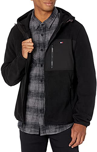 Tommy Hilfiger Chaqueta de Forro Polar con Capucha, Negro/Negro Mixed Media, XL para Hombre