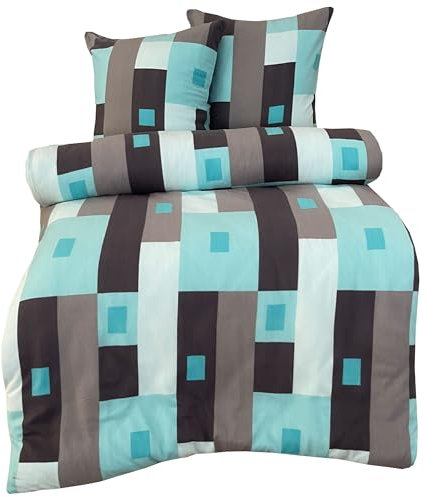 Leonado Vicenti - Juego de ropa de cama de invierno de 2 piezas, 135 x 200 cm, diseño a cuadros, color turquesa y gris, forro polar a rayas, moderno juego de funda de edredón