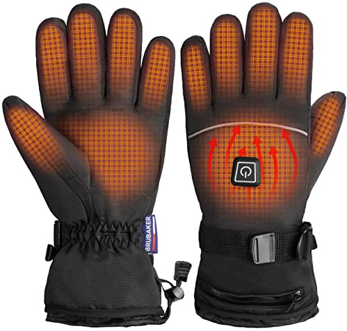 BRUBAKER Beheizbare Winterhandschuhe mit Akku - Wasserdicht und Winddicht - Skihandschuhe für Herren und Damen - 3 Stufen Temperaturregler Heizung - Warme Ski Thermo Handschuhe für Skifahren Schwarz