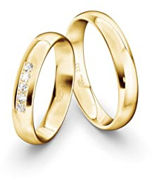 JC Trauringe Gold 333 Paarpreis Poliert I Traumhafte Eheringe 4 mm Breite I Einzigartige Partnerringe Gelbgold mit Gravur in edler Schatulle I 2 Hochzeitsringe Herrenring & Damenring mit Stein I ICT08