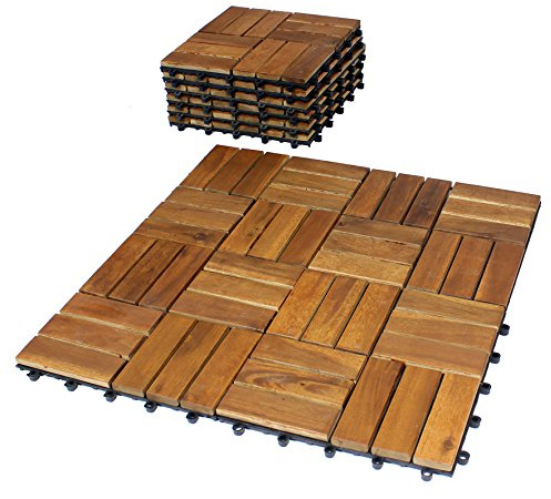 BigDean 11er Pack Holzfliesen für Balkon 30x30 cm 1 m² Akazien-Holz Fliese | Bodenbelag Holzboden Klicksystem Balkonfliesen Klickfliesen