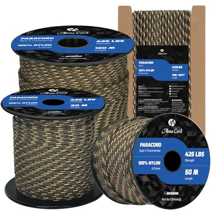Abma Cord Paracord 3mm 100M Seil Paracord 425 Typ II Schnur mit 3 Kern | Max 192kg (425lbs), 100% Nylon, Basteln, Outdoor, Camping, Survival