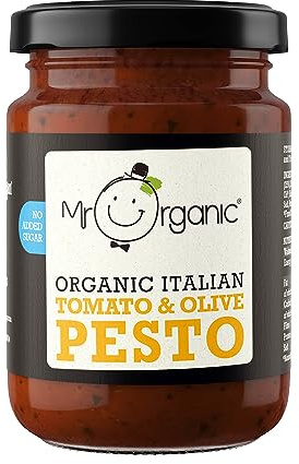 Mr Organic - Organic NAS Tomato & Olive Pesto 130g - Non GMO & Preservative Free - Gluten Free & Vegan - No Added Sugar - Pack of 1