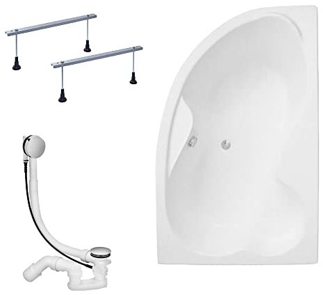 KOLMAN Badewanne MEGA Eckbadewanne 160x105 Rechts ohne Verkleidung, Ablaufgarnitur und Füßen Komplettset 3in1 Premium Original Acryl Wanne Siphon