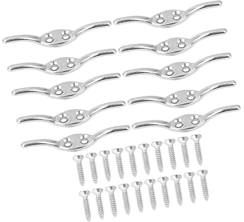 A ABSOPRO Boat Flagpole Cleat Hook 316 Stainless Steel Set of 10 | Boat Flagpole Cleat Hook, with Screws, Silver Tone