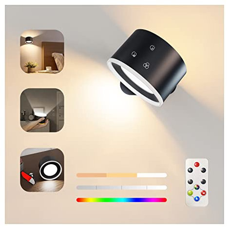 Lampada da parete, Lampada Led con Telecomando Illuminazione Ambientale RGB Dimmerabile con Batteria Ricaricabile, Funzione Timer di 1 Ora Illuminazione A Parete Touch Control 360° Ruotabile Su e Giù