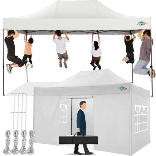 COBIZI Gazebo 3x4,5,Esterno Resistente con 4 Parete Laterale,Esterno Pieghevole Impermeabile Gazebos da Giardino,Tendone Padiglione Pop Up per Feste Campeggio (3 per 4,5m Bianco)