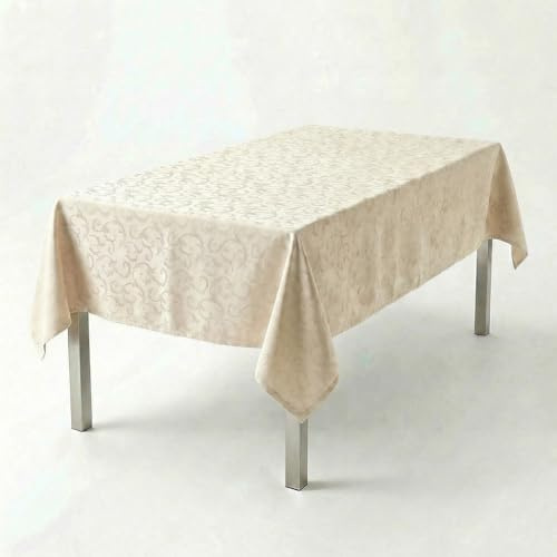 INTRECCI Tovaglia Antimacchia, Tovaglia Rettangolare, 14/16 posti, 140x360 cm, Grande ed Elegante, Impermeabile, Resistente, Tinta Unita. Colore: Crema