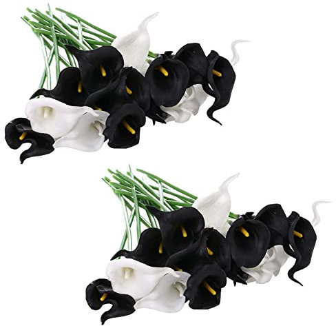 PURPLLE 40 Stück Serie Calla Lily Brautstrauß PU Arrangement (Schwarz und Weiß)