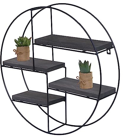 Mendler Wandregal HWC-K76 45x45x11cm Metall - dunkelgrau | Hängeregal, Schweberegal, Regal, 4 Regalböden, Massiv-Holz, Industrial
