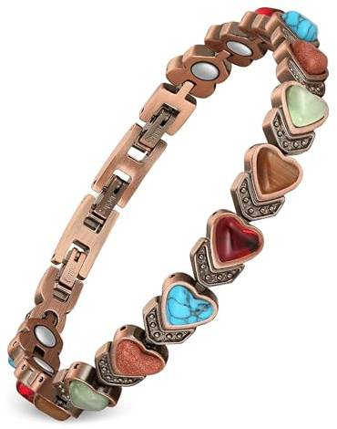 Feraco Copper Bracelet for Women-Pure Copper Magnetic Therapy Bracelets,Heart-shaped Natural Turquoise Gem Magnetic Bracelets,Upgraded Version-3800 Gauss Effective Magnet-Bangle Gifts for Women