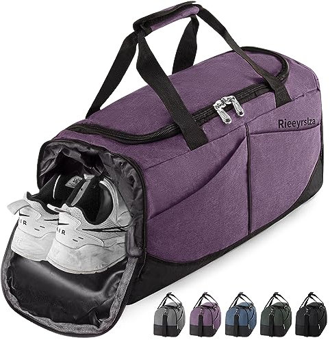 Rieeyrslza Sporttasche mit Schuhfach Reisetasche für Damen und Herren Große Wasserdicht Fitnesstasche Fitness Trainingstasche Handgepäck Tasche mit Schulterriemen (Lila o2)