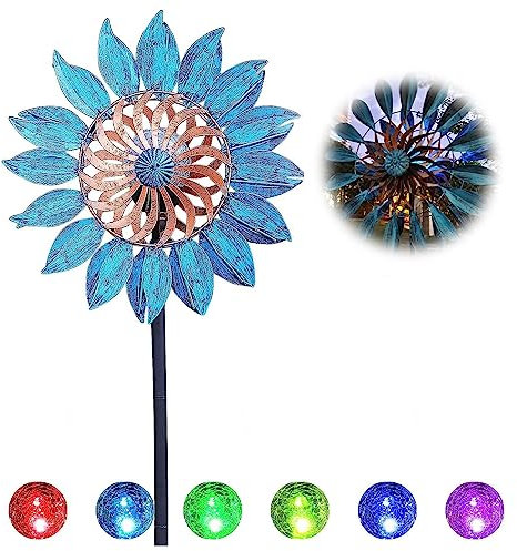 Solaire Moulin A Vent Jardin Exterieur, 213cm Moulin à Vent Metal, Globe en Verre avec Moulin à Vent Cinétique Moulin à Vent Metal, pour La DéCoration De La Cour