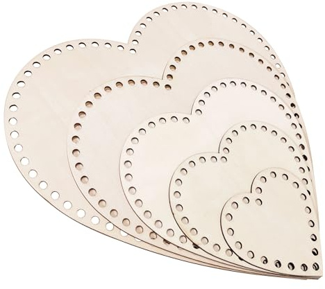 Yayatty Holzboden Häkeln, 5 Stück Herzförmig Naturholzkorbboden, Korbböden zum Häkeln, Hohler Häkelkorbboden für Die Herstellung von Stricken Häkelgarn Aufbewahrungstasche DIY Korb Weben Zubehör