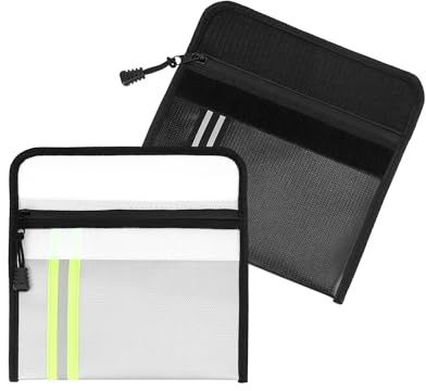 QWORK® 2er Set Feuerfeste Dokumententasche mit Hochreflektierende Streifen - 23x18 cm - Schutz vor Feuer Brand und Spritzwasser - für A5 Dokumente Bankdatei Passport Wertsachen