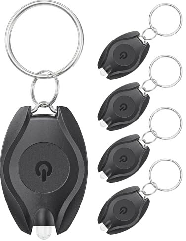 Pawfly Lot de 5 Mini Lampe Porte Clés LED 14 Lumen Portable Ultra Lumineux Batterie Alimentée Torche Porte Clé pour l'Extérieur Camping Fête Randonnée et Eclairage d'Urgence