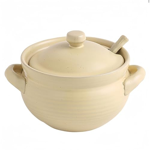 Dowbom BL-SP-002 Suppentöpfe mit Deckel, französische Zwiebelsuppentöpfe, ofenfest, mikrowellengeeignet, Suppenschüssel mit Löffel, Suppentasse (gelb, 1000 ml)