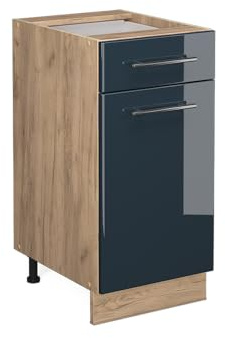 Vicco Küchenunterschrank Fame-Line, Dunkelblau Hochglanz, 40 cm | MDF-Front · Ohne Arbeitsplatte · Höhenverstellbare Füße · Metallgriffe · Soft-Close
