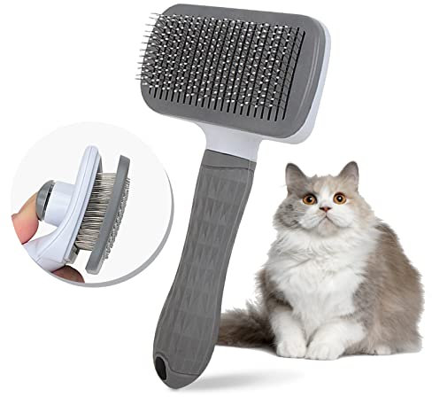 Katzenbürste, Selbstreinigende Fellbürste Katze, Hundebürste, Angenehm massierende, Katzenkamm zum Entfernen Losem Fell und Schmutz, Katzen Bürste von der Bürste mit Einem Knopf