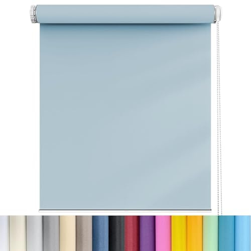 Estor azul cielo prémium para luz diurna y nocturna, 55 x 140 cm, protección UV, propiedades térmicas, sin taladrar, ideal para casa, oficina, dormitorio, tela, ventana, persianas enrollables