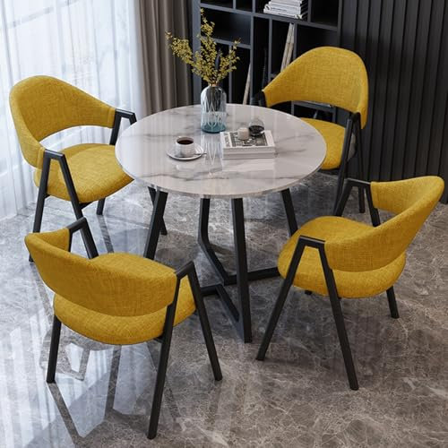 YQMHEZ Besprechungstisch, Runder Esstisch und Stühle for 4, Runder Tisch 80 cm 5-teiliges Set, Runder Tisch und Stuhlset, Geeignet for Empfangsraum, Wohnzimmer, Büro(Giallo)