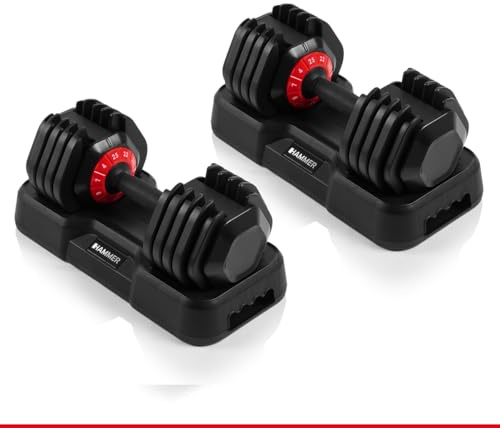 HAMMER Hanteln StrongLock 4.0 Smartes Hantelsystem mit Gewichtsverstellung durch einfaches Drehen (2 x 25 kg)