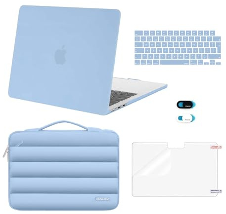 MOSISO Custodia Compatibile con MacBook Air 13 Cover M5 M4 M3 M2 2026-2022 | Gonfia Borsa&Copritastiera&Copri Webcam&Pellicola&Case per MacBook Air 13,6 pollici A3449 A3240 A3113 A2681, Aria Blu