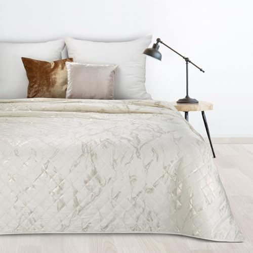 Design91 Tagesecke Dekorativer Bettüberwurf Elegante Allzweckdecke Decke aus Mikrofaser Rauch Muster (Creme, 200x220 cm)