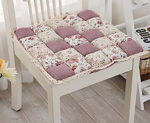 Stuhlpolster für Esszimmerstühle mit Längsbändern weich 4er-Set Stuhlkissen für Wohnzimmer Landhausstil rutschfeste Sitzkissen langlebig für Küche Bürostuhl Reisen Waschbar 41,9 x 41,9 cm (Muster -L)