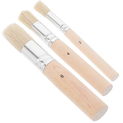 SHINEOFI 3pcs Round Bristle Stencil Paint Brush Set with Wooden Handles for Boys and Girls Diy Arts and Crafts, Chalk Wax Paint Brushes Suitable for Acrylic and Oil Painting