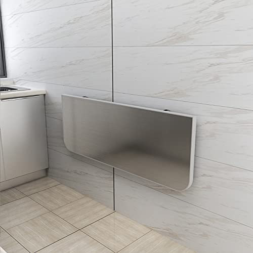 Foldable Wall Mounted Breakfast Bar Table for Small Spaces Stainless Steel Work Desk for Home Office Garage Garden or Laundry Room