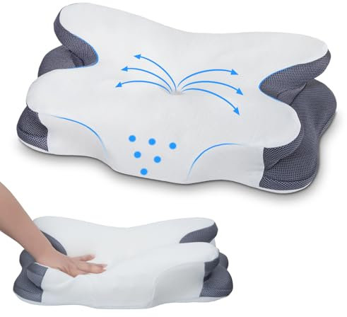 Enighs Cervical Pillow for Neck Relief, Memory Foam Pillow Ergonomic Neck Support Pillow for Side Back Stomach Sleepers with Cooling Cases