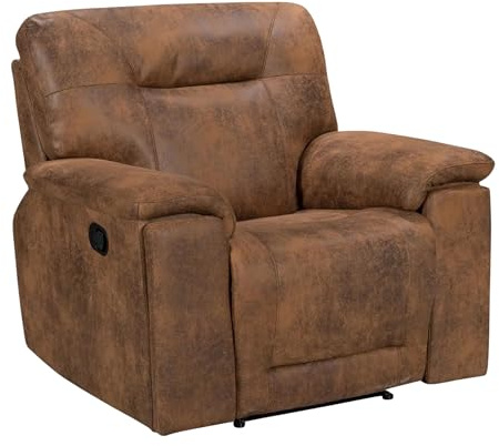 Lovesofas Brown Tan Faux Leather Manual Recliner – Cinema Seating & Sofa Gaming Option, Fireside Recliner for the Elderly, Living Room Furniture