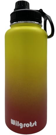 Wilgrotst Borraccia Termica 946 ml in Acciaio Inox, Bottiglia Termica a Doppia Parete con Cannuccia, 3 Tapp, Manico e Adesivi Impermeabili fai da te, Ideale per Campeggio, Ciclismo, Regalo, Giallo