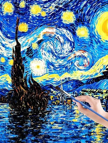 Van Gogh Malen Nach Zahlen Erwachsene, Malen Nach Zahlen Sternenhimmel Mit Knitterfreie Leinwand, Pinsels Und Acrylfarbe - Diy Handgemalt Ölgemälde Kit für Home Haus Deko Geschenk 60 x 80 cm YC-3