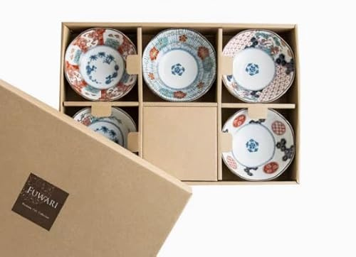 Starry Mart Bloom Minoyaki Somenishiki Koimari Japanese Plate Ø16cm | H2.5cm (Random Pattern) Desert Serving Dinner Set Bread Plate (Set of 5)